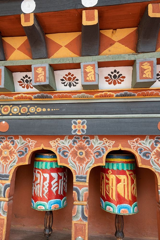 Bhutan Colorful prayer wheels art print by Cindy Miller Hopkins for $57.95 CAD